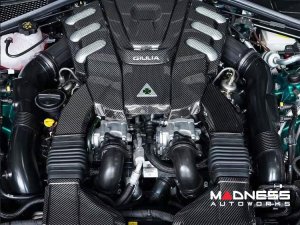 Alfa Romeo Giulia Engine Cover - Carbon Fiber - QV Version - White Candy Accents + Giulia Logo + Cloverleaf 